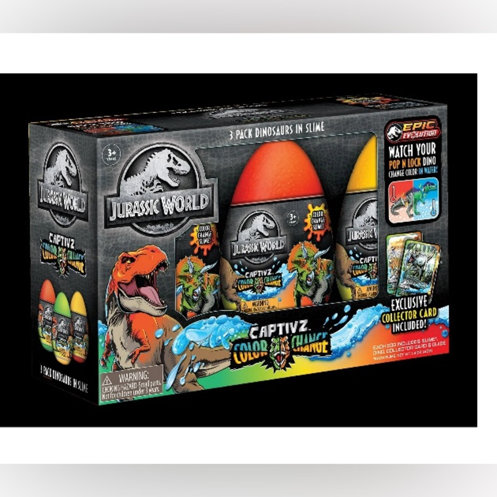 β‘οΈNEWβ‘οΈ Jurassic World Color Change Dinosaur Edition 3 Pack Slim Mystery Egg